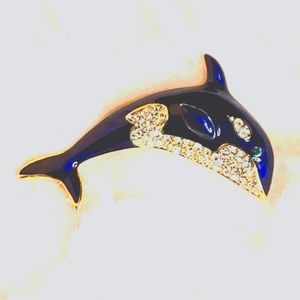Blue Rhinestone DOLPHIN BROOCH